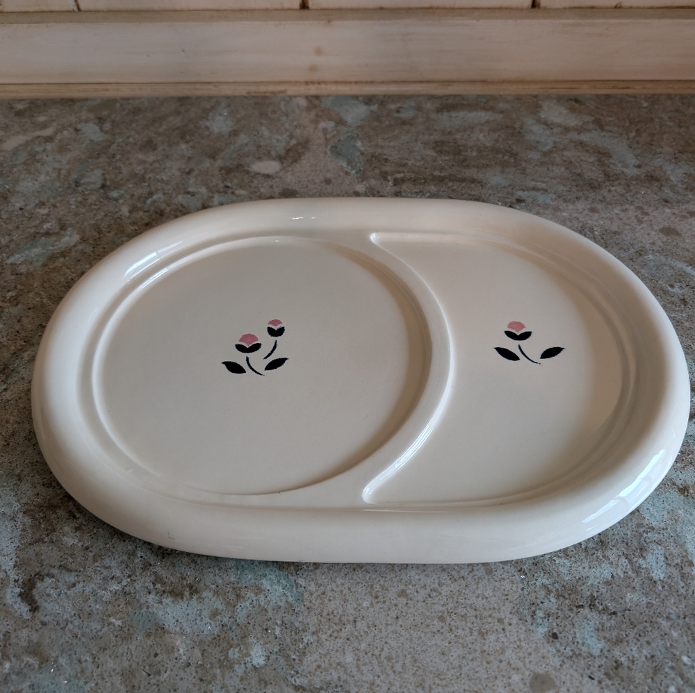 VTG Pottery Craft Cheese Serving Tray Made In USA Floral